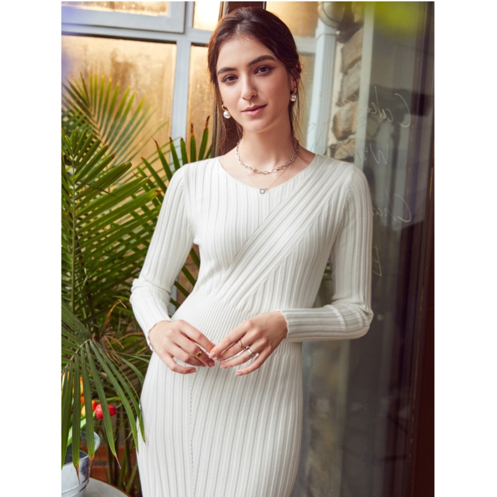 White Knit Dress Long Sleeve - Picture 6 of 11